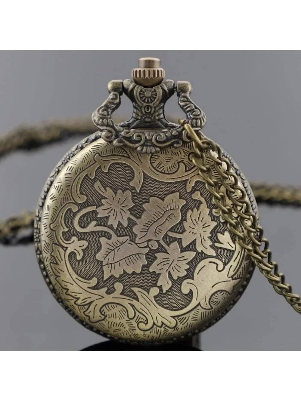 Men's Brown Analog Quartz Arabic Numerals Engraved Wolf Vintage Pocket Watch